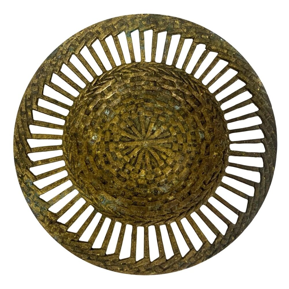 VTG Brass Decorative Woven Basket Trinket Dish Tray Intricate Cutout Design